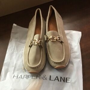 Women's Beige Loafers with Gold Accent